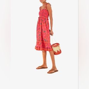 FARM Rio Red Peppers Pink Floral Midi Dress